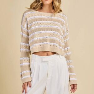 Hollister Striped Crochet Beachy Boxy Sweater,‎ L